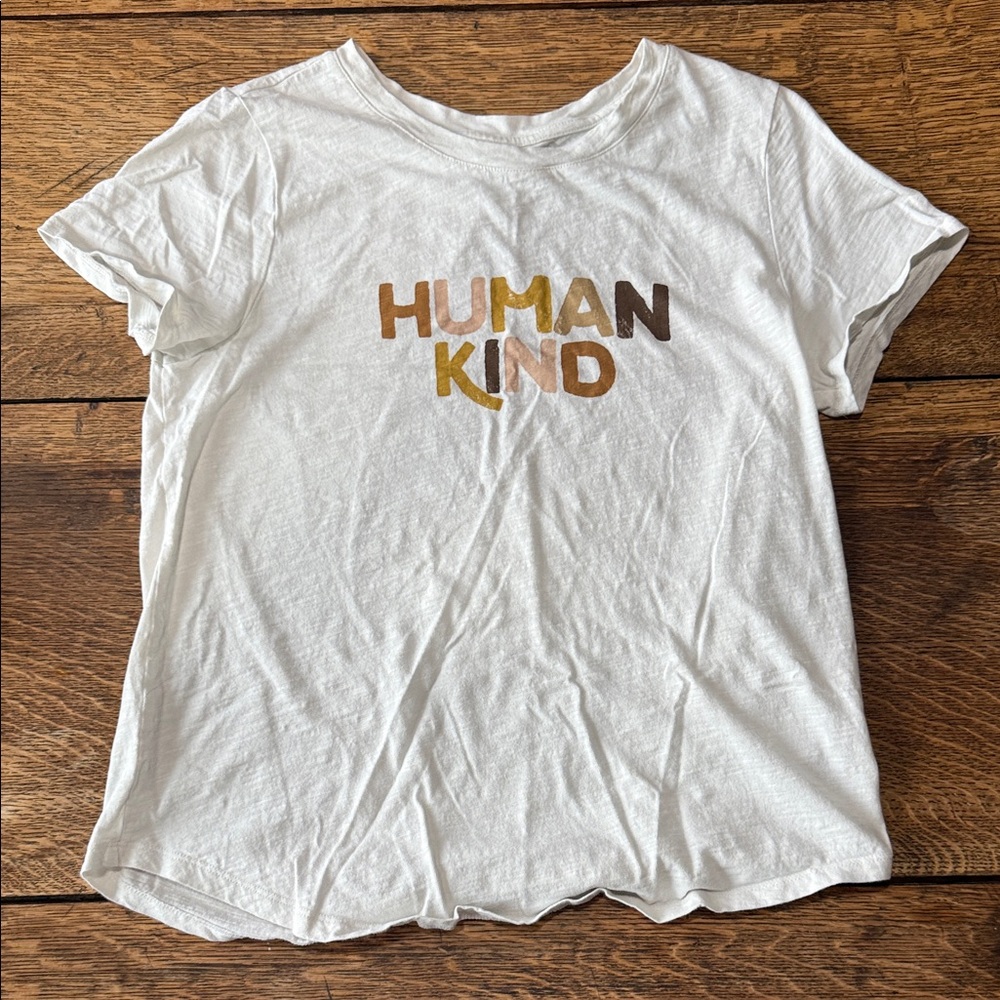 Old Navy White Tee with Multicolor 'Human Kind' Print